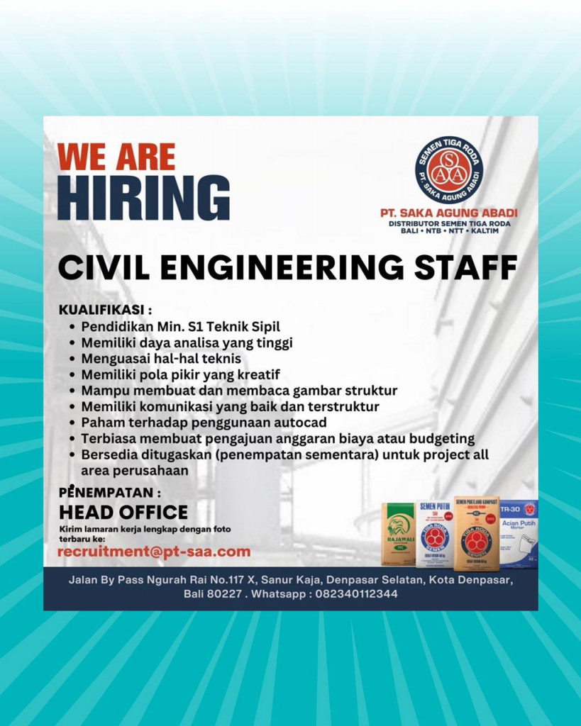 info loker dari PT. SAKA AGUNG ABADI, untuk kualifikasi dan persyaratan yuk cek postingan di atas Sobat Perinaker.